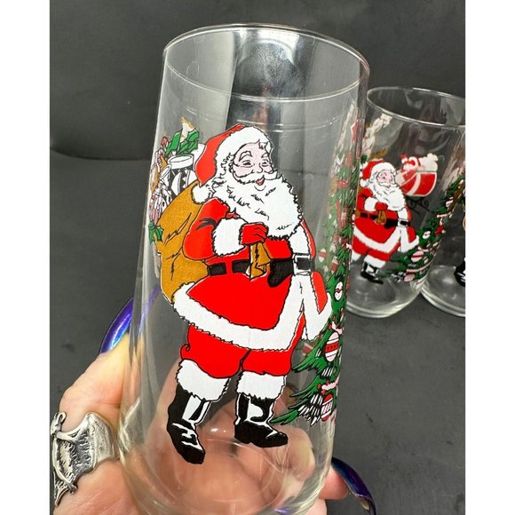 (4) LUMINARC DURAND Santa Cooler Tumbler Glasses 16 oz Christmas Tree Reindeer - Picture 8 of 10